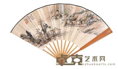 汪溶 秋色亭林 成扇 19.5×53cm